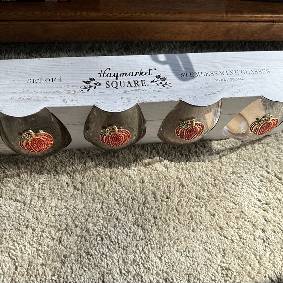 (LAST SET) NWT Haymarket Square Rhinestone Pumpkin Stemless Glasses HALLOWEEN - Picture 11 of 12